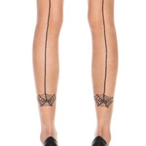 Charlotte Olympia Hold-Ups Back Seam Spider Web Grey Thigh-High Lace Stockings